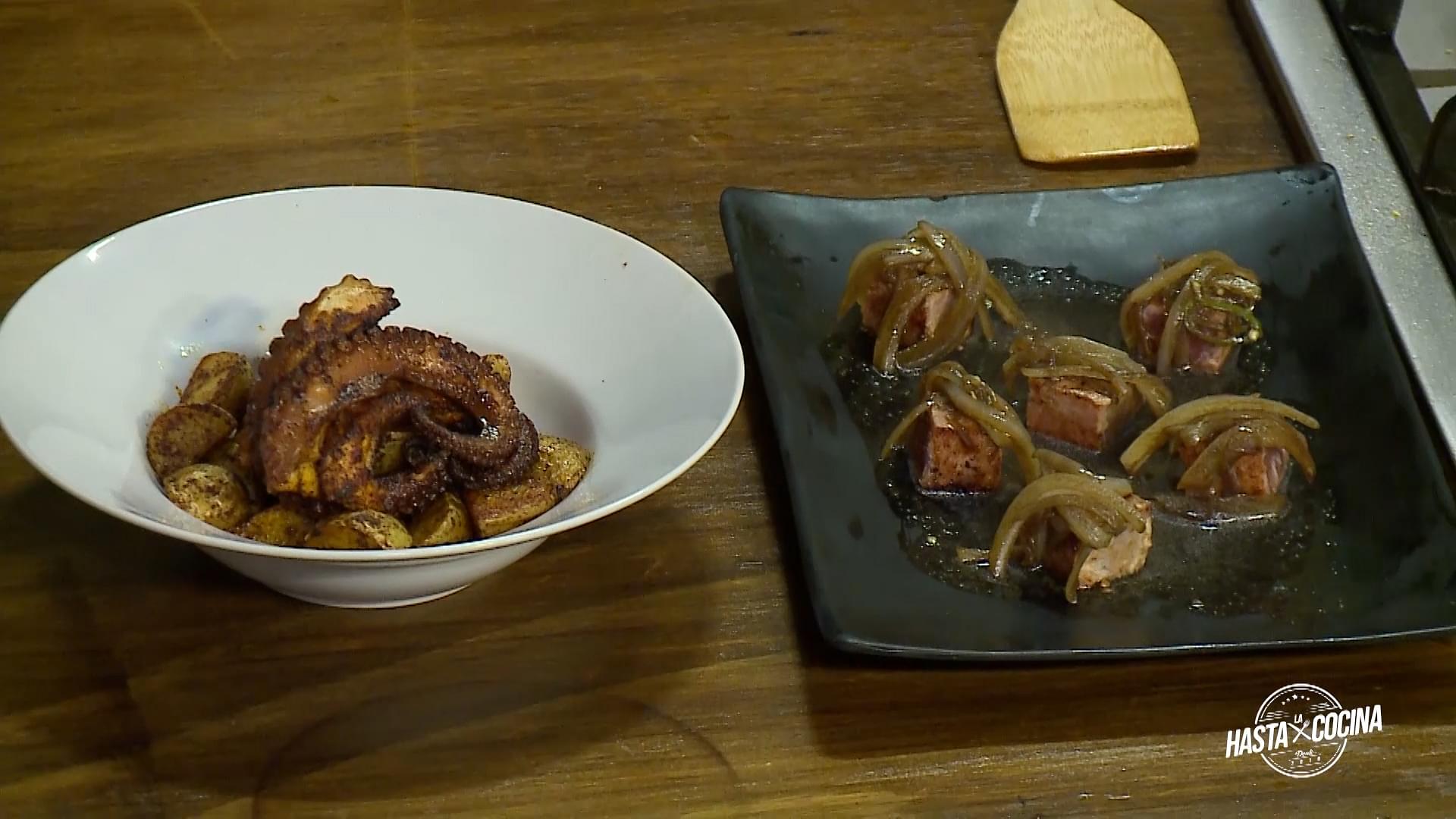 Preparación de atún y pulpo