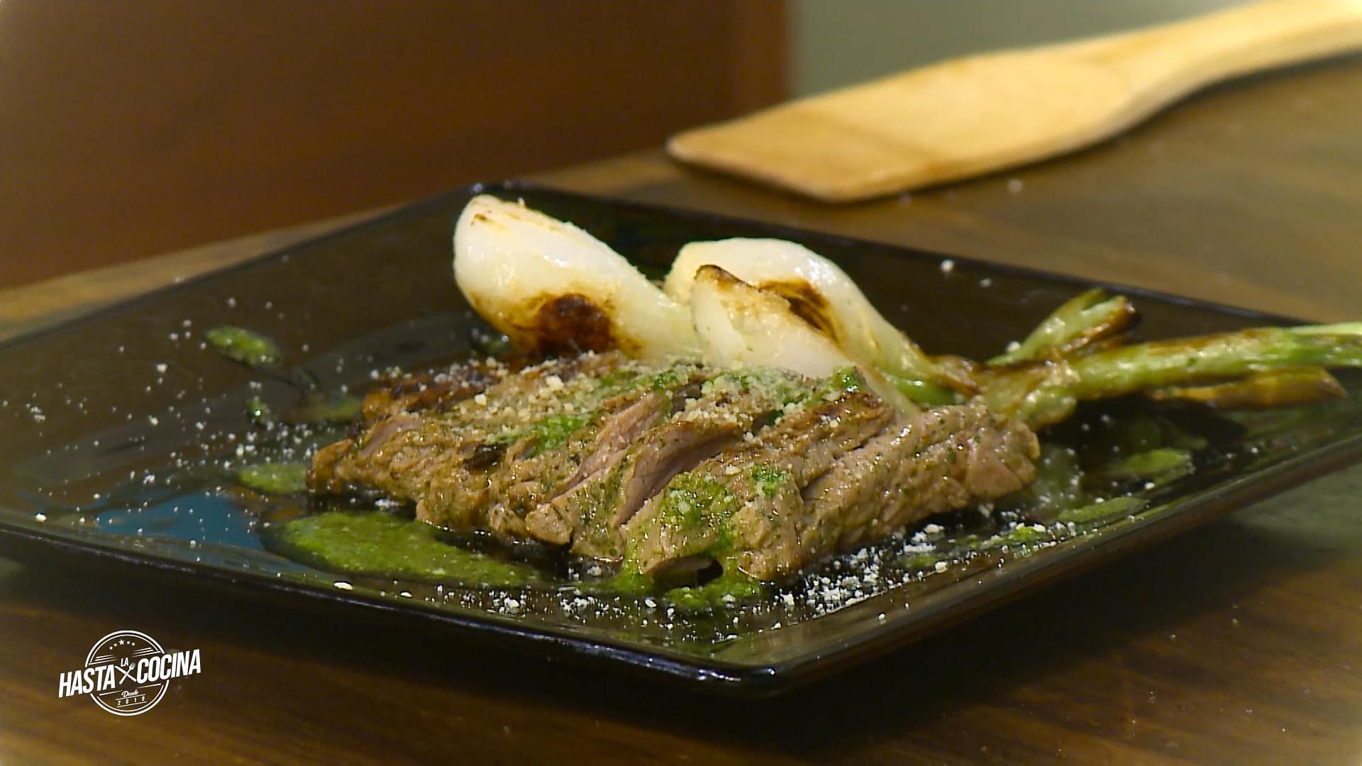 Arrachera marinada con pesto